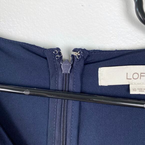 Loft Embroidered Flowers Flare Cocktail Dress Navy Fit Flare Sleeveless Size 10 - Picture 5 of 11